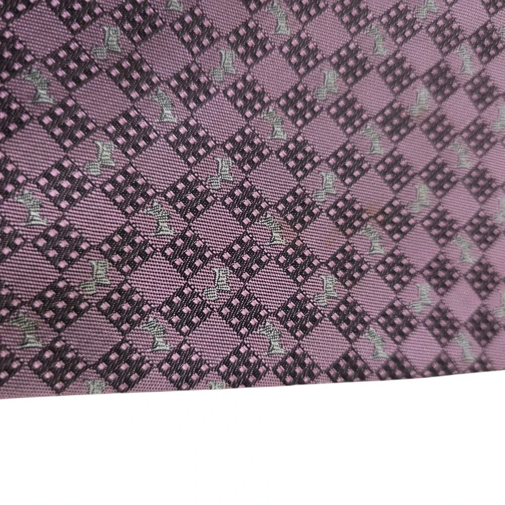 Raja Of London Mens Necktie Purple Silver Silk Woven Diamond‎ Pattern Classic
